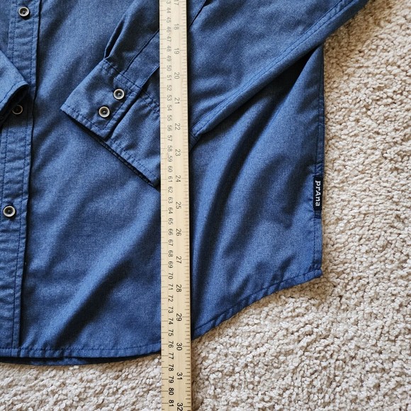 Prana Shirt Mens XL Long Sleeve Kip Hiking Fishing Roll Tab Button UPF 50+ Blue - Picture 9 of 13